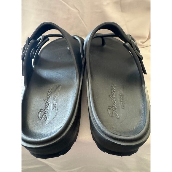 Skechers Arch Fit Black Buckle Strap Sandals – Supportive Comfort Slides - Picture 5 of 6